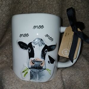 Rae Dunn White Cow Mug with Black Accents